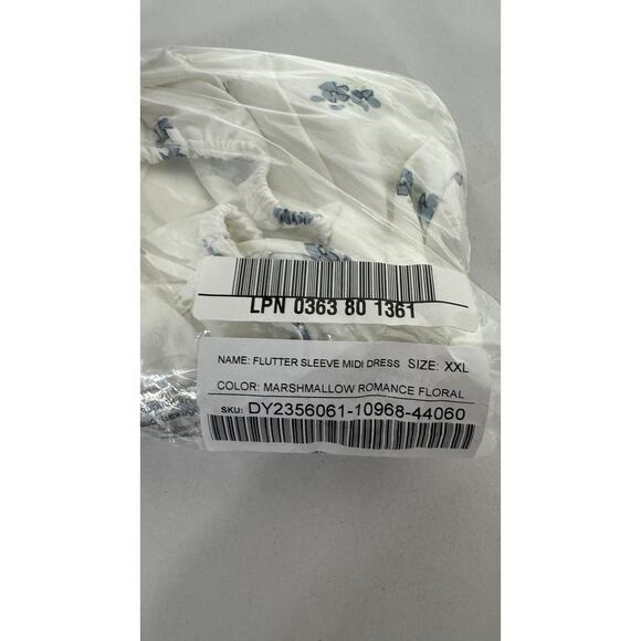 JustFab Flutter Sleeve Midi Dress Marshmallow Romance Floral Womens XXL New - Picture 13 of 14